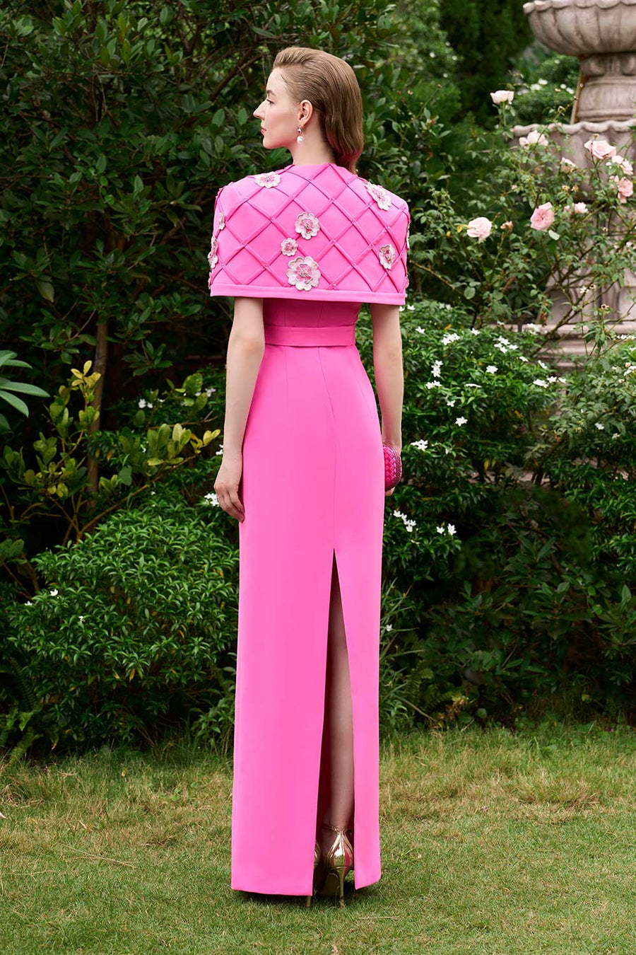 Kaydence Sheath Cape Shoulder Silk Crepe Floor Length Dress Gown Dress I.H.F Atelier