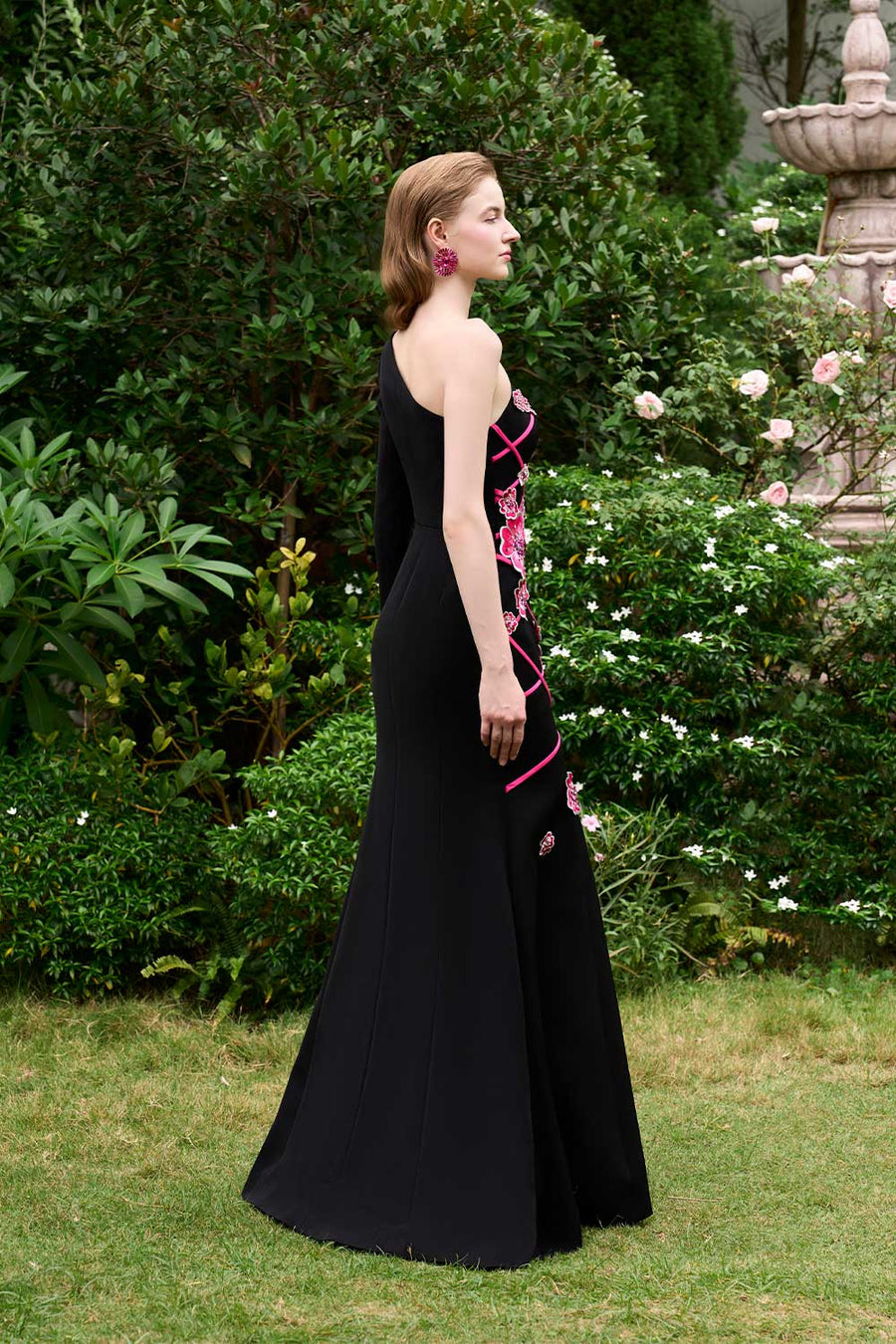 Lyanna Mermaid Asymmetric Sleeved Silk Crepe Floor Length Dress Gown Dress I.H.F Atelier