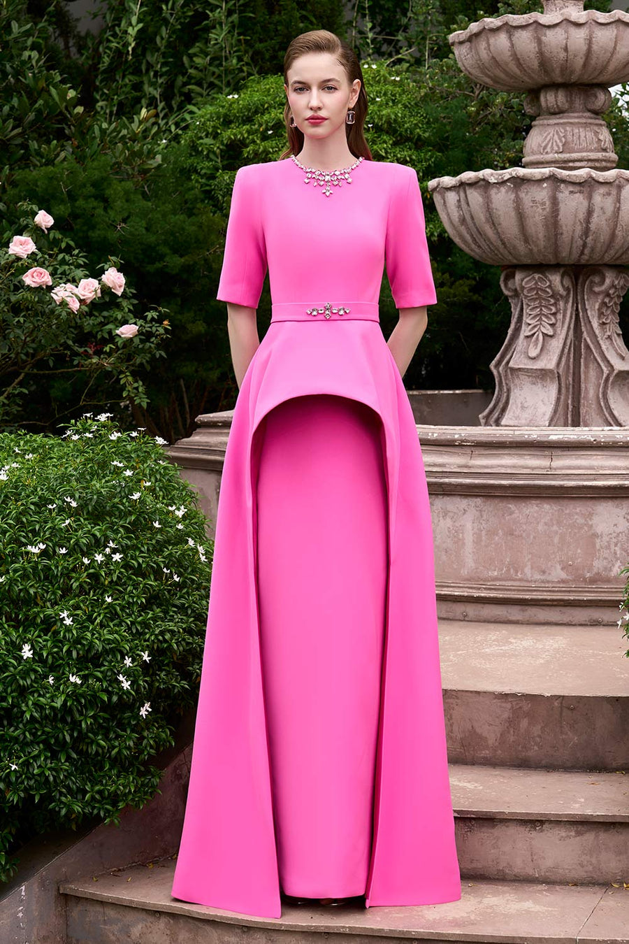 Soraya Peplum Middle Sleeved Crepe Floor Length Dress Gown Dress I.H.F Atelier