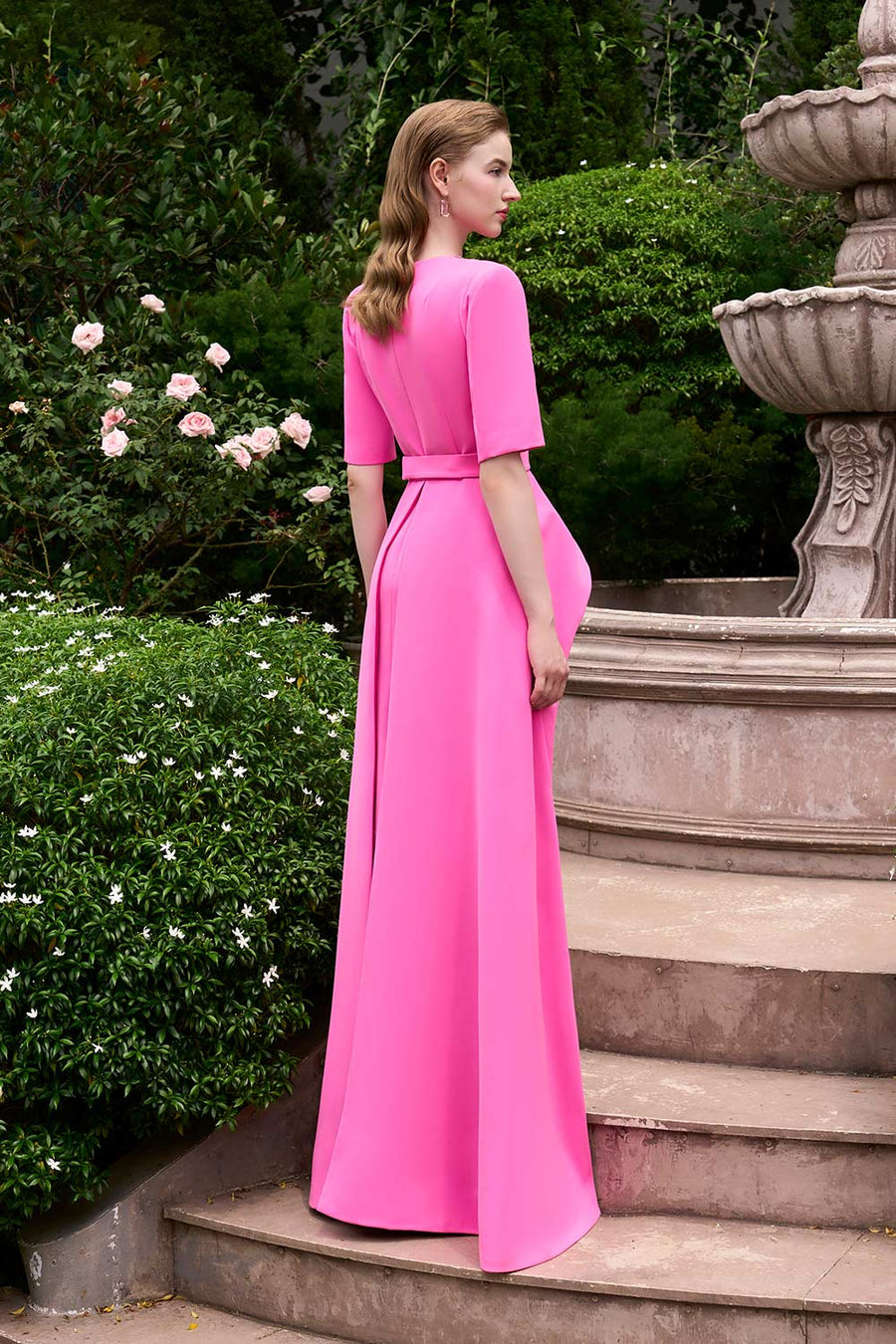 Soraya Peplum Middle Sleeved Crepe Floor Length Dress Gown Dress I.H.F Atelier