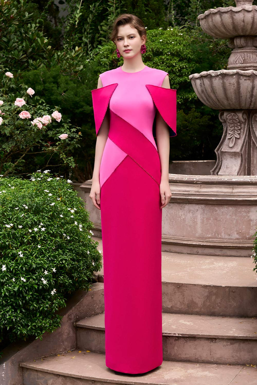 London Sheath Cold Shoulder Sleeved Crepe Floor Length Dress Gown Dress I.H.F Atelier