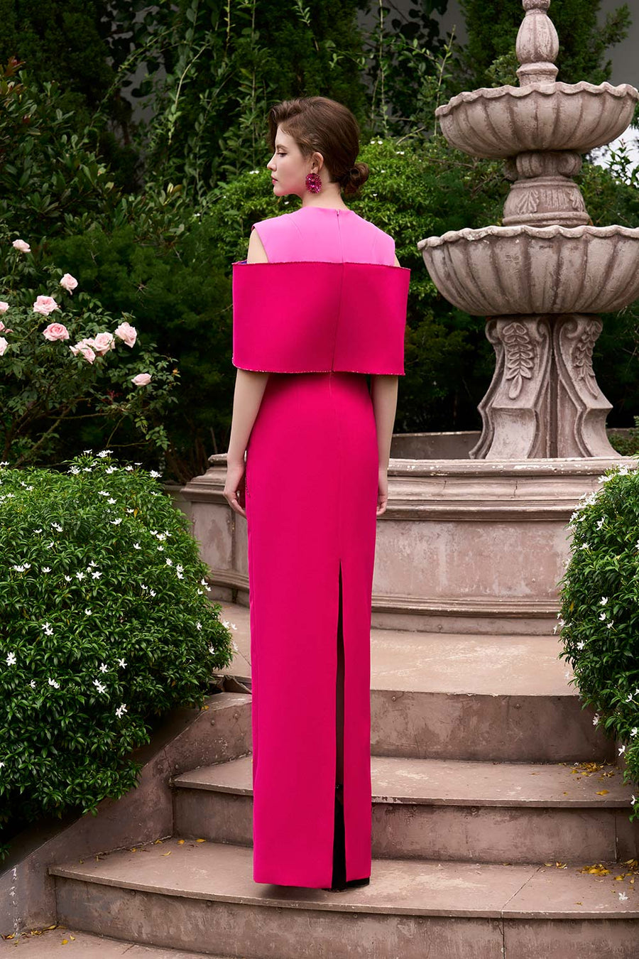 London Sheath Cold Shoulder Sleeved Crepe Floor Length Dress Gown Dress I.H.F Atelier