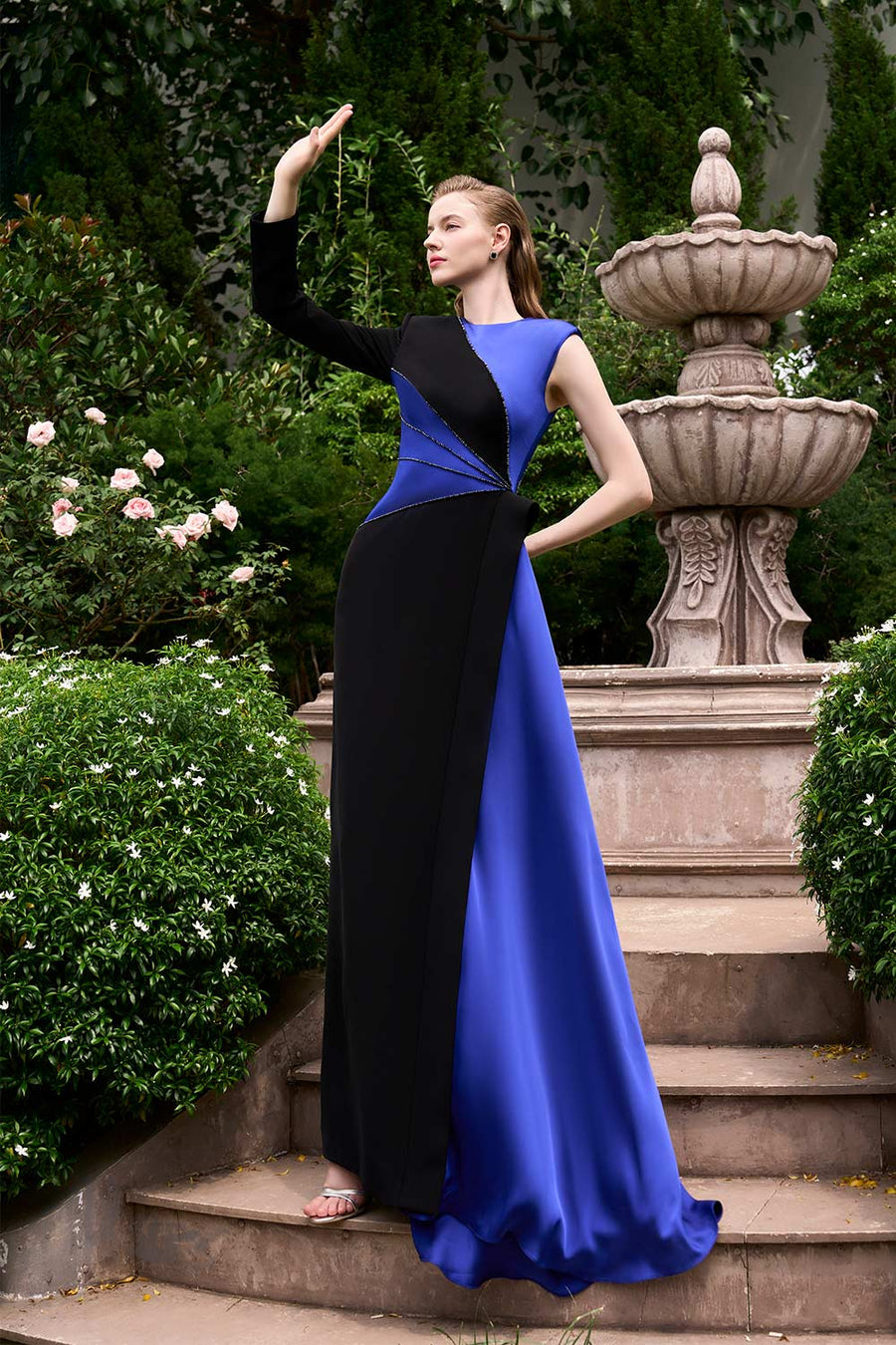 Bailey Asymmetric Extended Flap Silk Crepe Floor Length Dress Gown Dress I.H.F Atelier