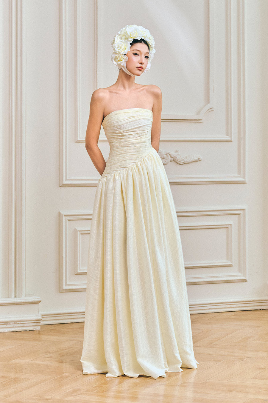 Vivienne A-line Straight Across Neck Silk Maxi Dress 12