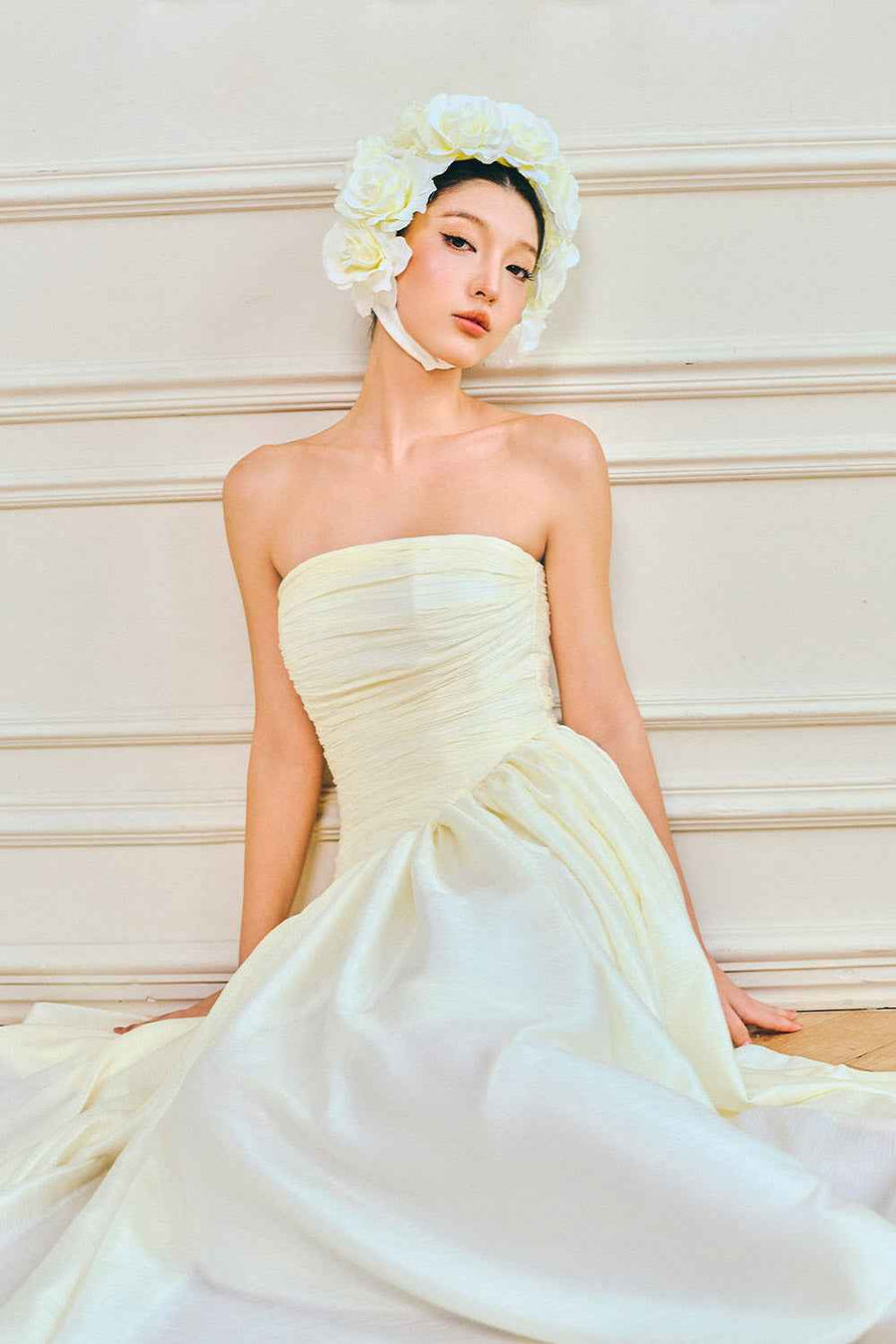 Vivienne A-line Straight Across Neck Silk Maxi Dress
