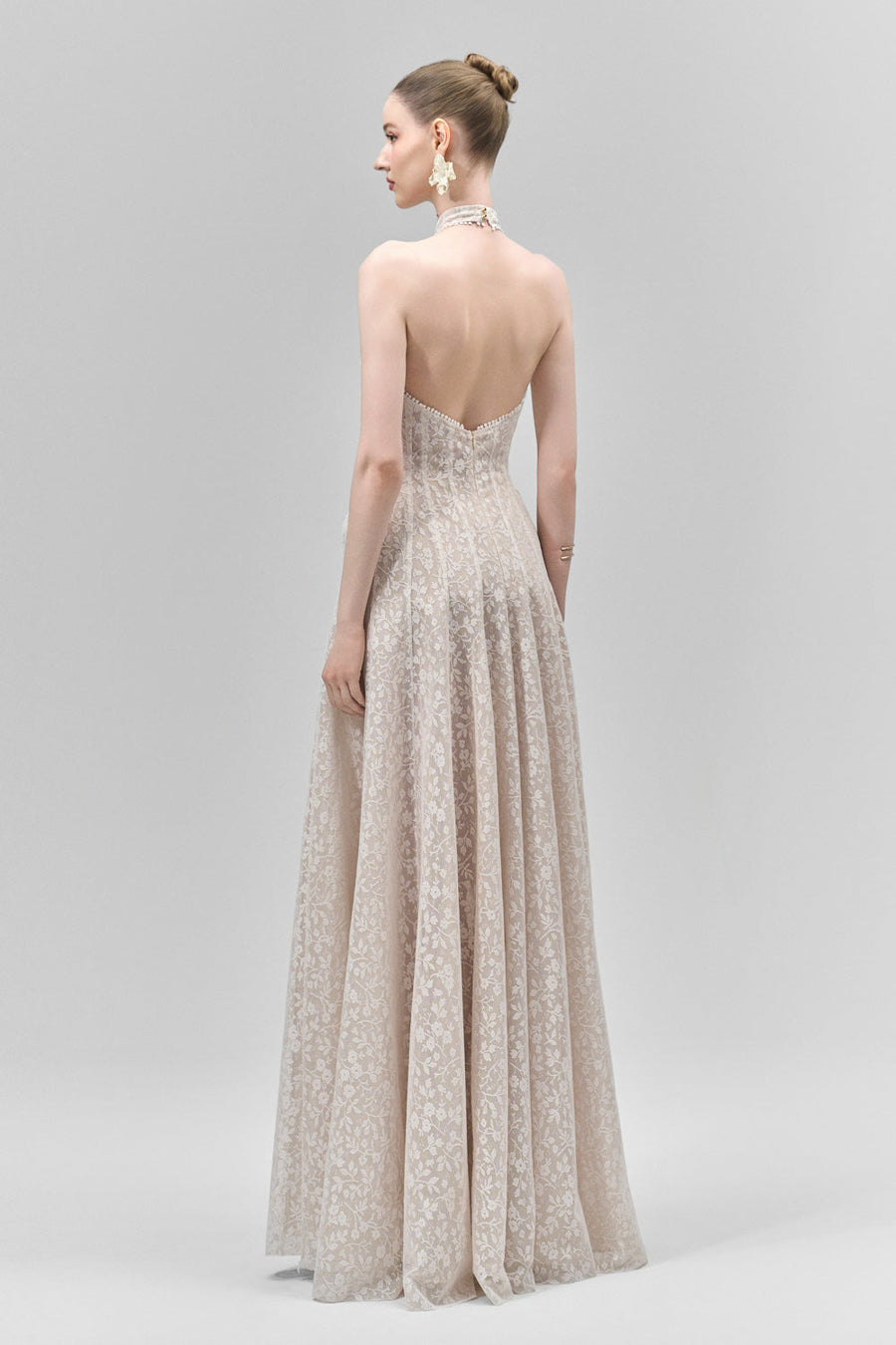 Aurelia A-line Halter Neck Lace Floor Length Dress 3