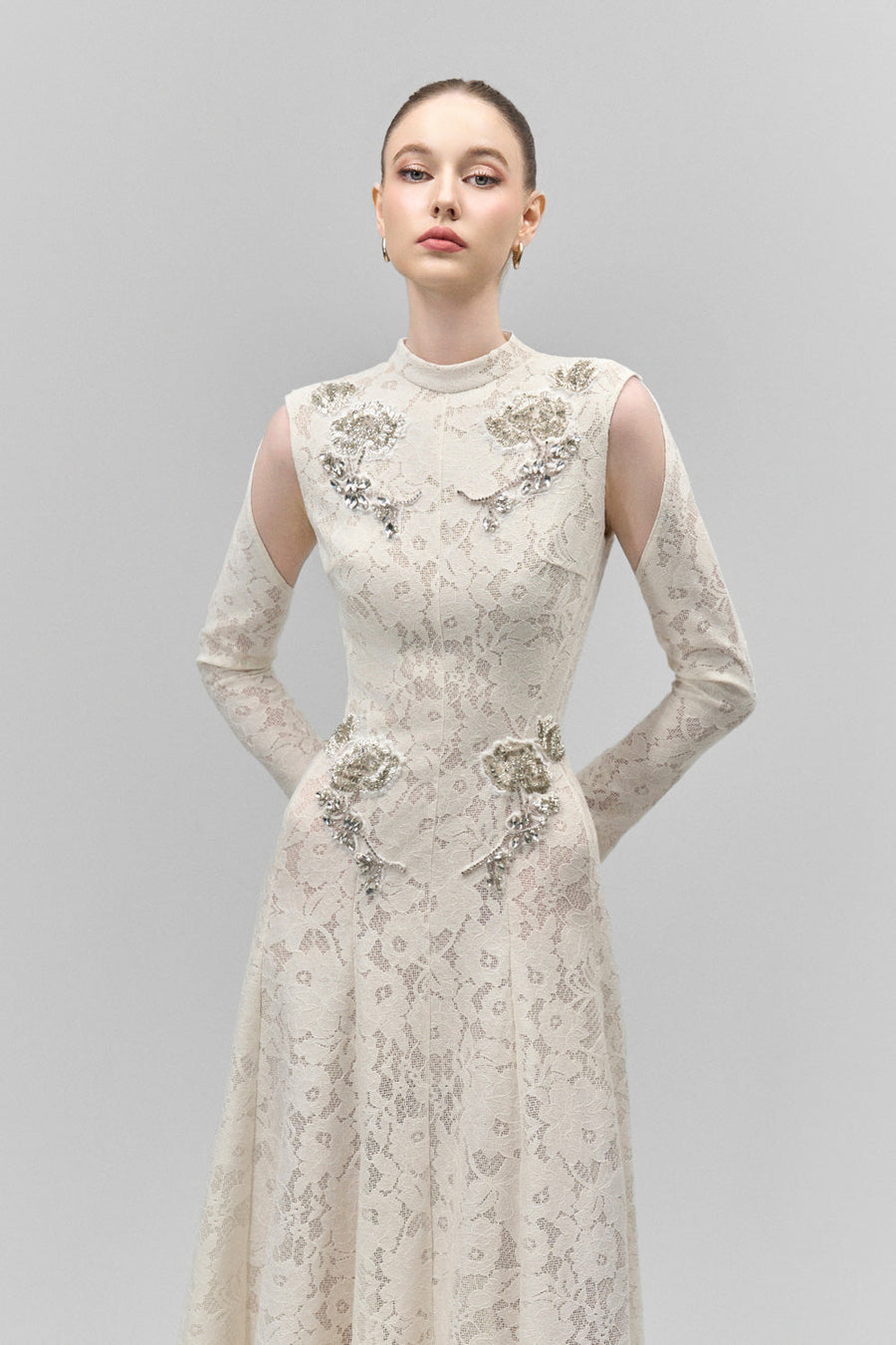 Celestine A-line Cold Shoulder Sleeved Lace Floor Length Dress 4