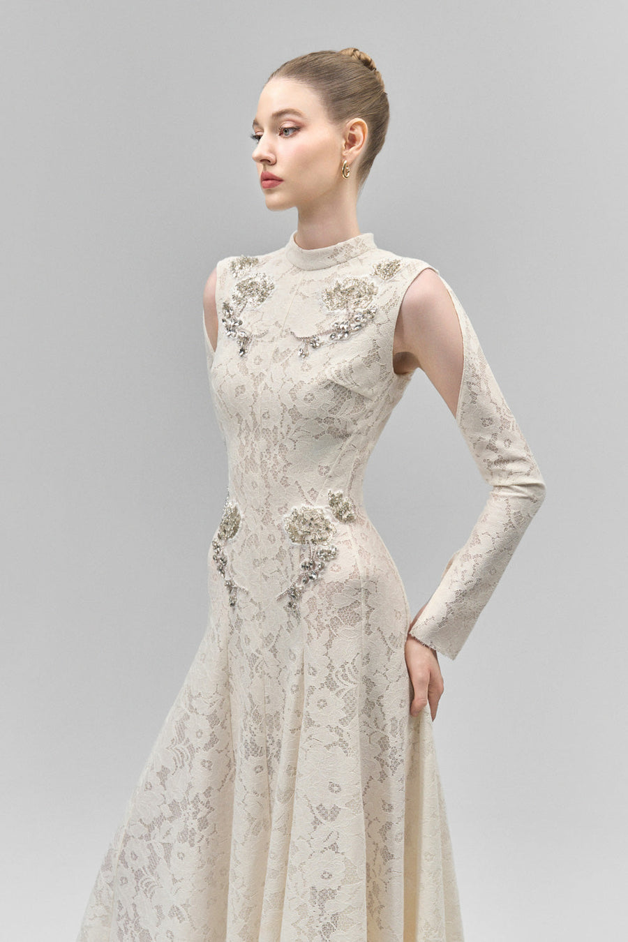 Celestine A-line Cold Shoulder Sleeved Lace Floor Length Dress 3
