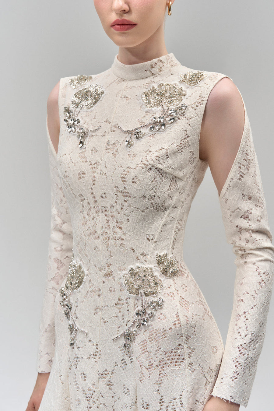 Celestine A-line Cold Shoulder Sleeved Lace Floor Length Dress 2