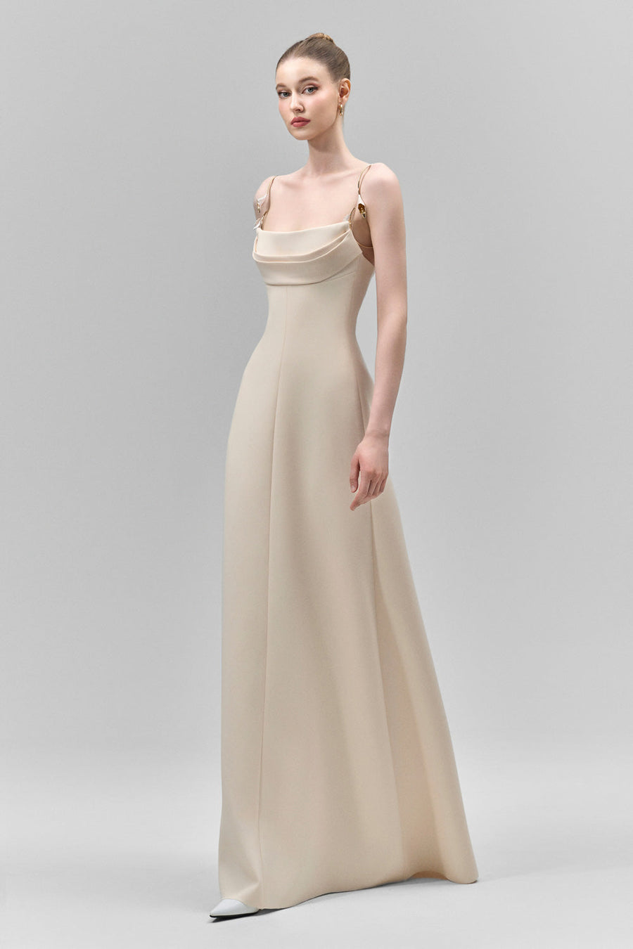 Lirien A-line Cowl Neck Crepe Floor Length Dress 7
