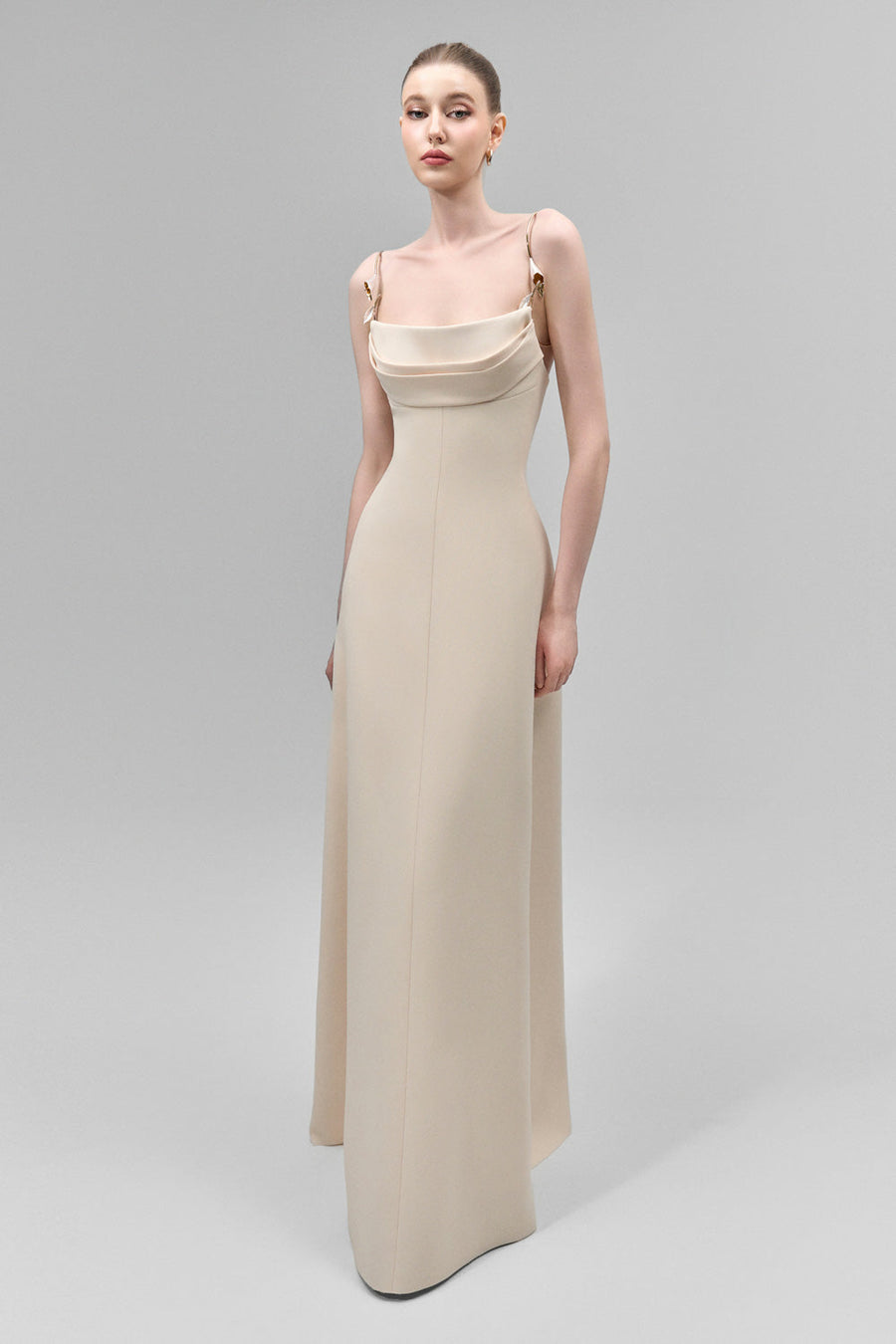 Lirien A-line Cowl Neck Crepe Floor Length Dress 9