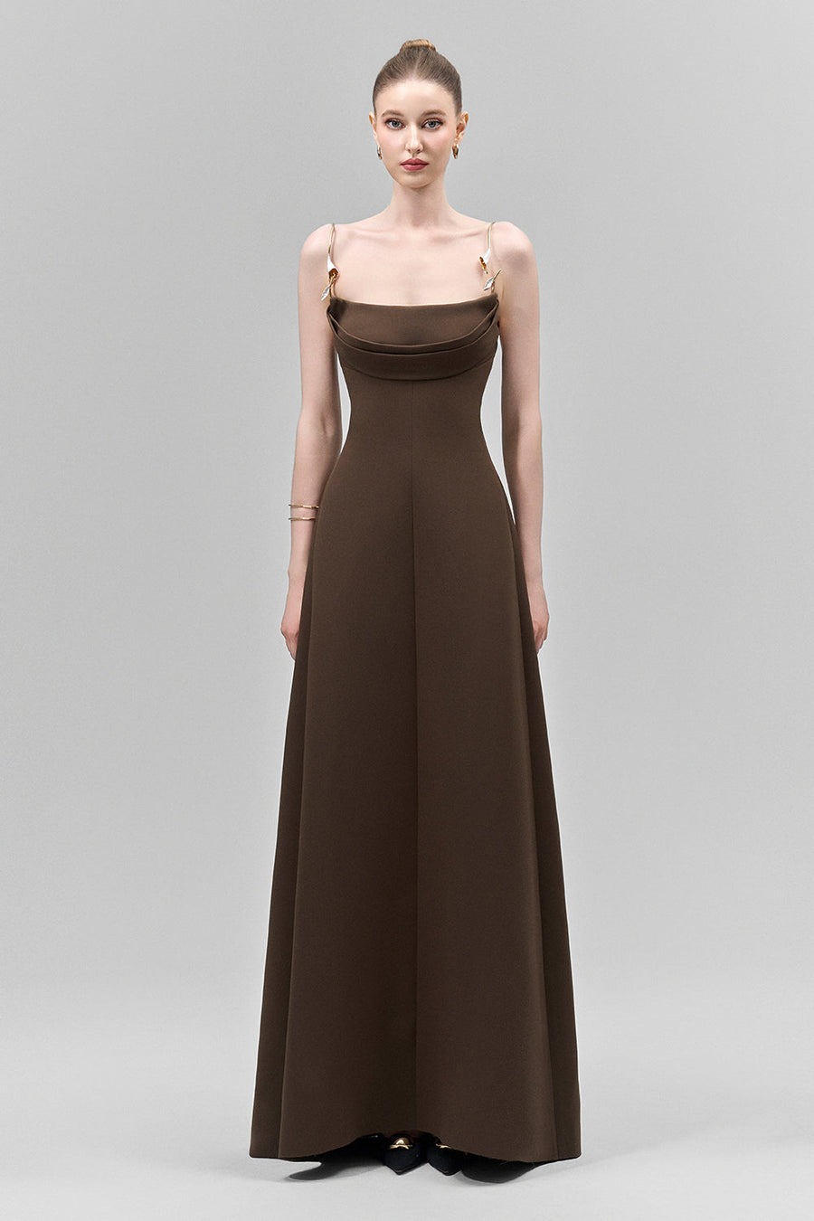 Lirien A-line Cowl Neck Crepe Floor Length Dress 3