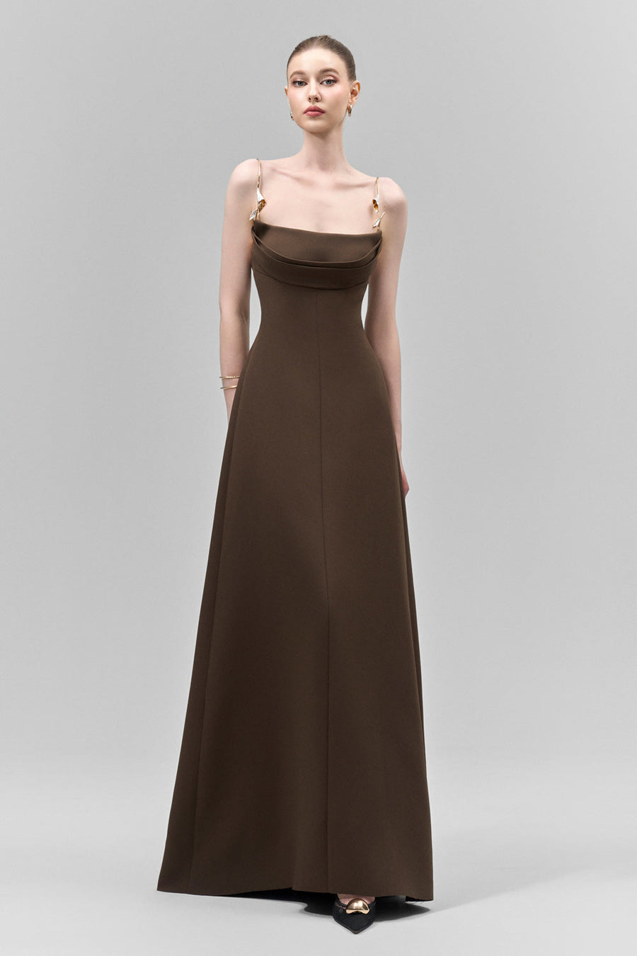 Lirien A-line Cowl Neck Crepe Floor Length Dress 4