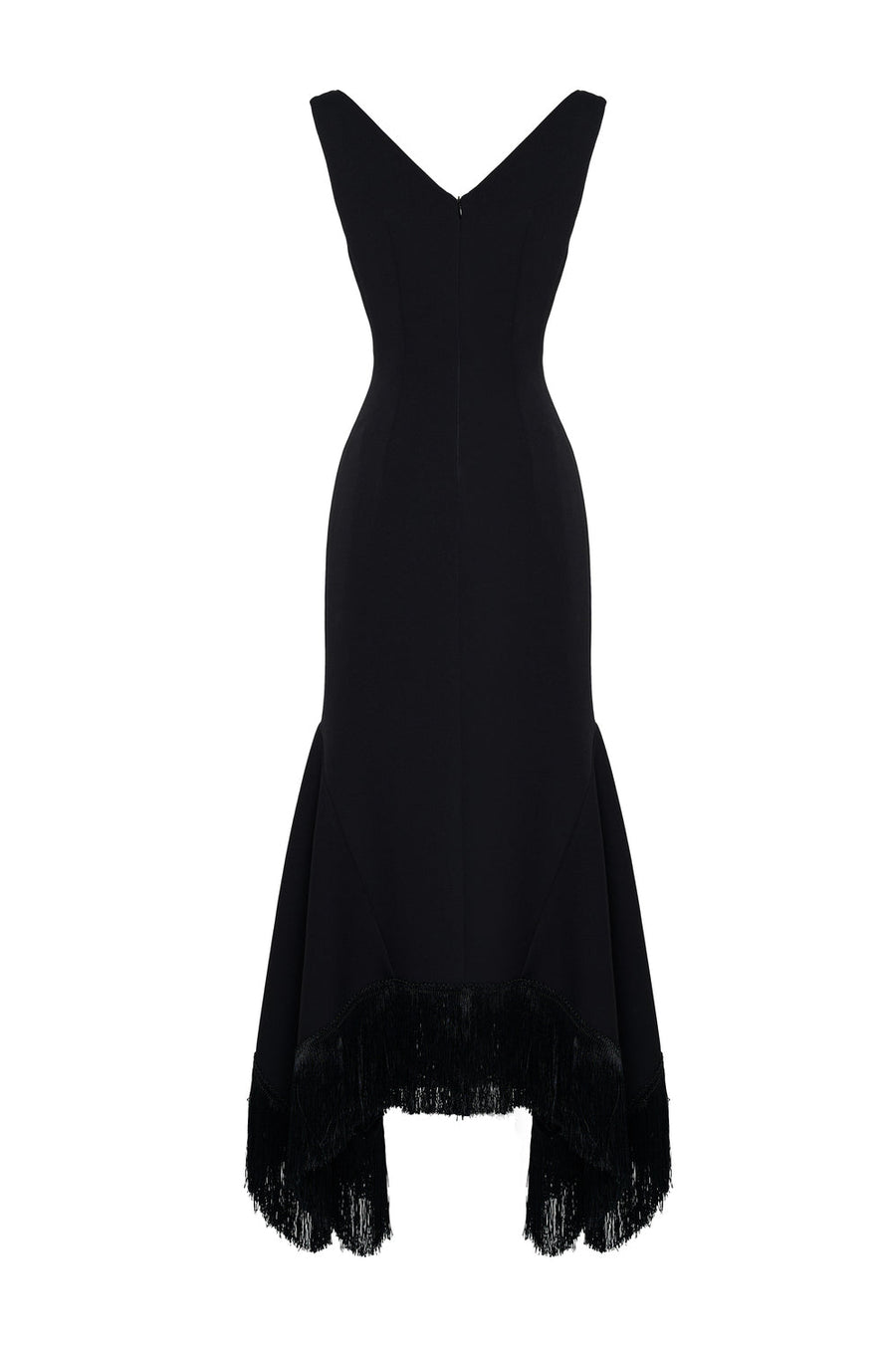 Amarae Mermaid V-Neck Crepe Calf Length Dress 4