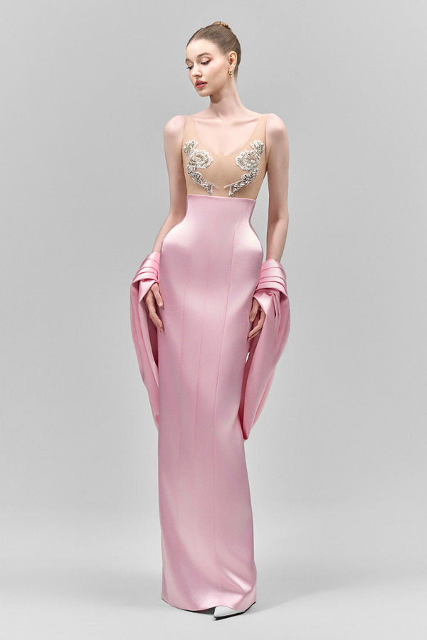 Thalia Sheath High Waist Satin Floor Length Skirt 1