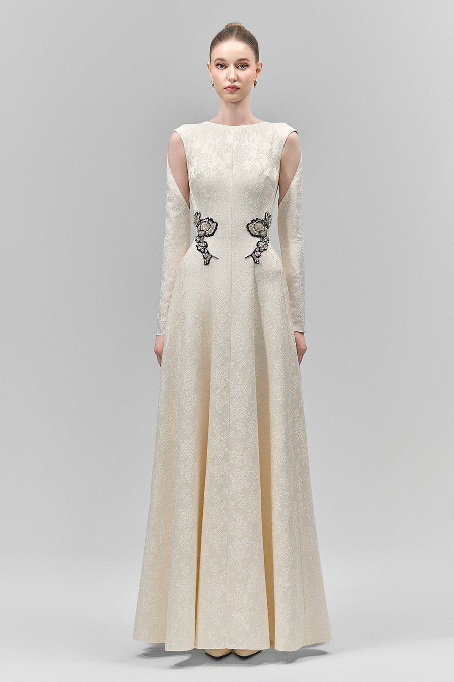 Velithia A-line Boat Neck Lace Floor Length Dress 5