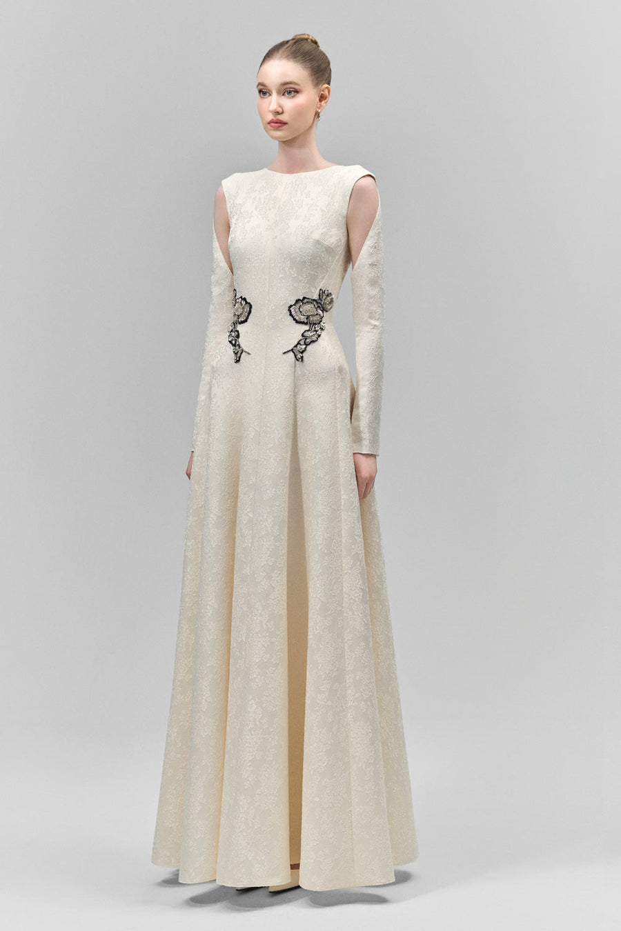 Velithia A-line Boat Neck Lace Floor Length Dress 4