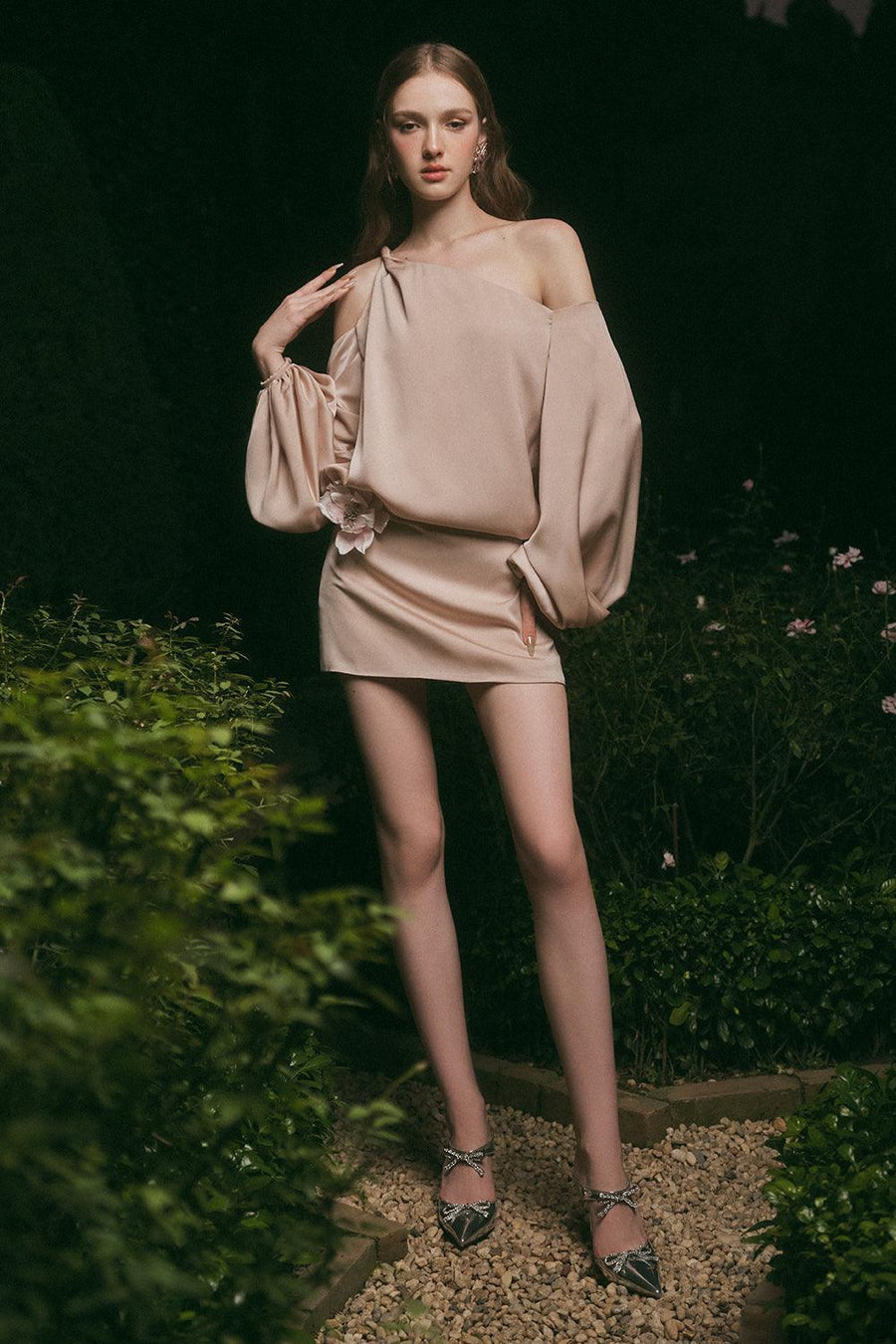 Magnolia A-line Cold Shoulder Sleeved Silk Mini Dress Mini Dress LINH PHUNG