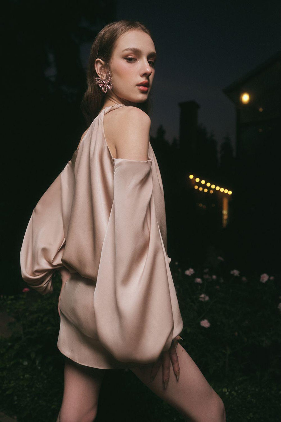 Magnolia A-line Cold Shoulder Sleeved Silk Mini Dress Mini Dress LINH PHUNG
