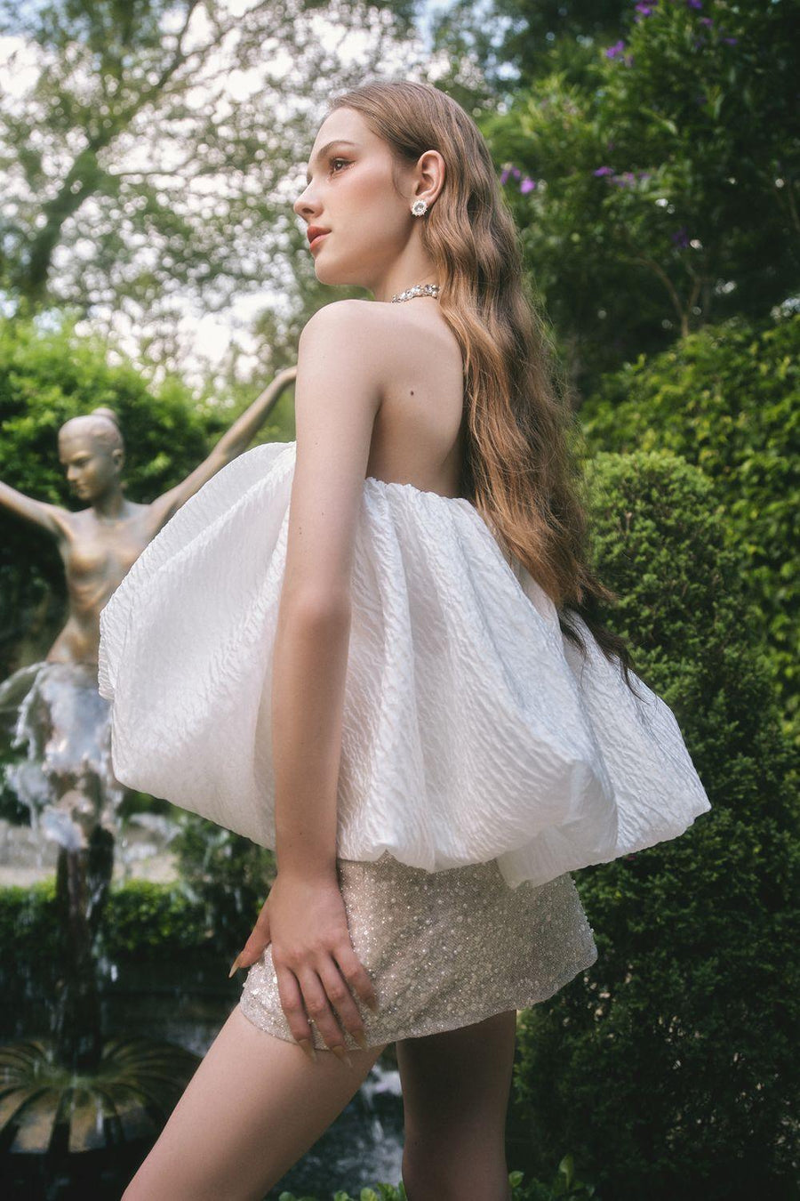 Marilyn Strapless Straight Across Neck Brocade Mini Dress Mini Dress LINH PHUNG
