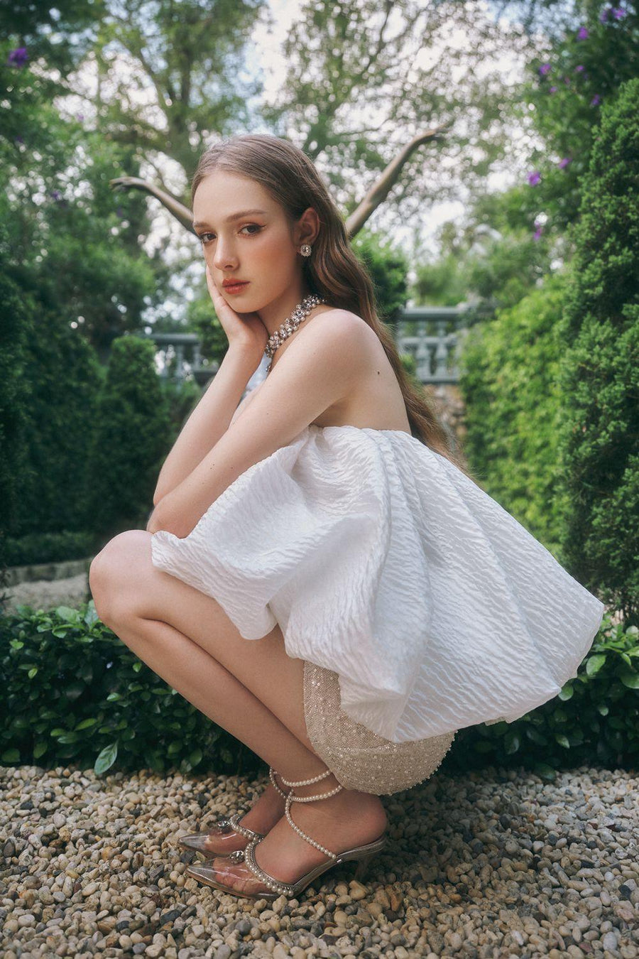 Marilyn Strapless Straight Across Neck Brocade Mini Dress Mini Dress LINH PHUNG