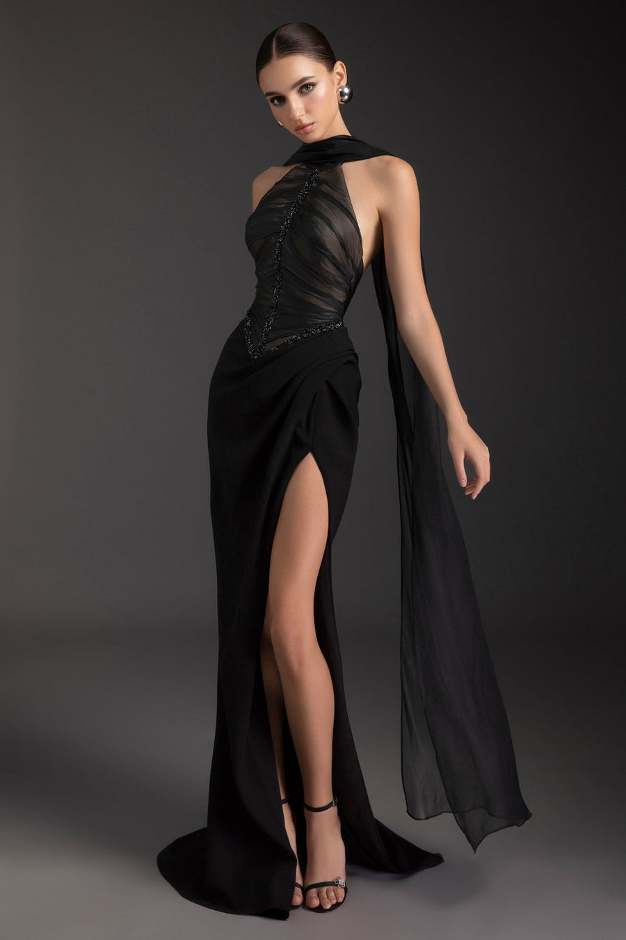Marleigh Scarf Neck Rhinestone Maxi Dress 4