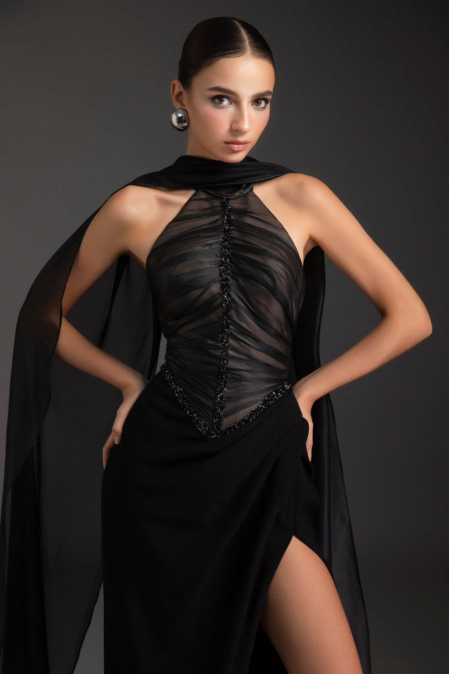 Marleigh Scarf Neck Rhinestone Maxi Dress 2