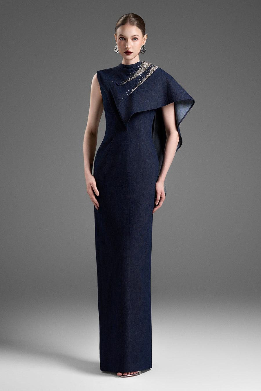 Martina Asymmetric Sleeve Bead Maxi Dress 1