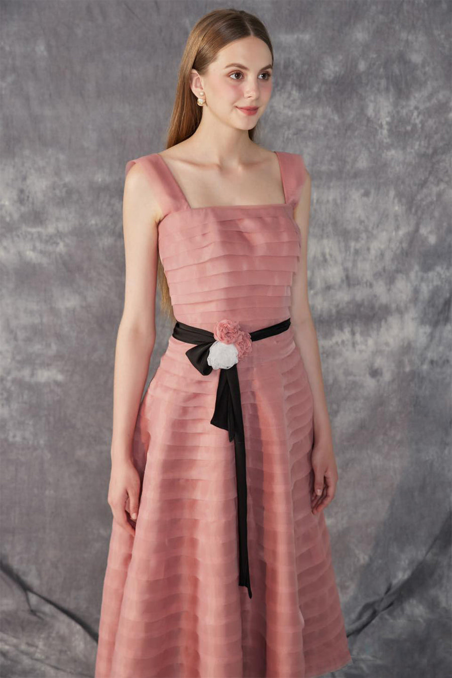 Merida A-line Square Neck Organza Cotton Midi Dress Midi Dress CHYMEOCHY