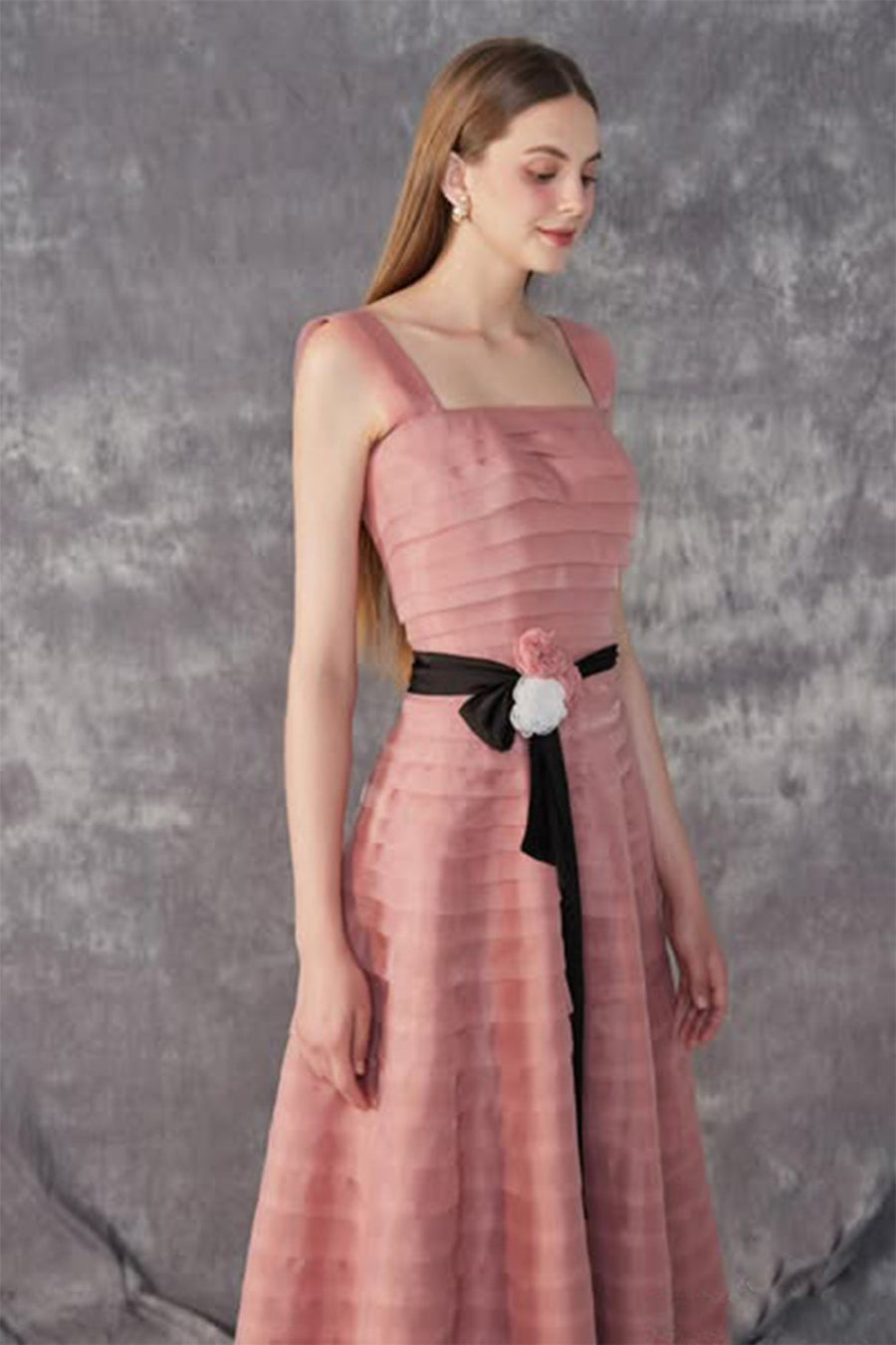 Merida A-line Square Neck Organza Cotton Midi Dress Midi Dress CHYMEOCHY