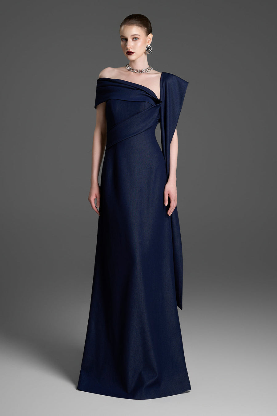 Mireille Asymmetric Neck Draped Maxi Dress 1