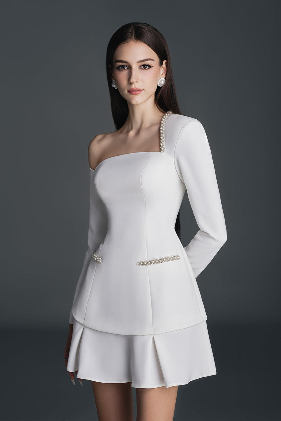 Moana Drop Waist Layered Cotton Spandex Mini Dress White Mini Dress NHAT VY