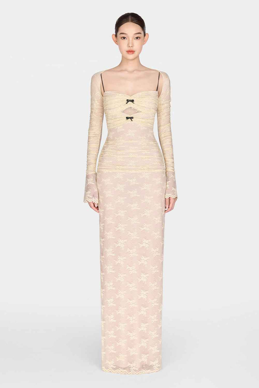 Ivory Bow Cut Out Laces Dress