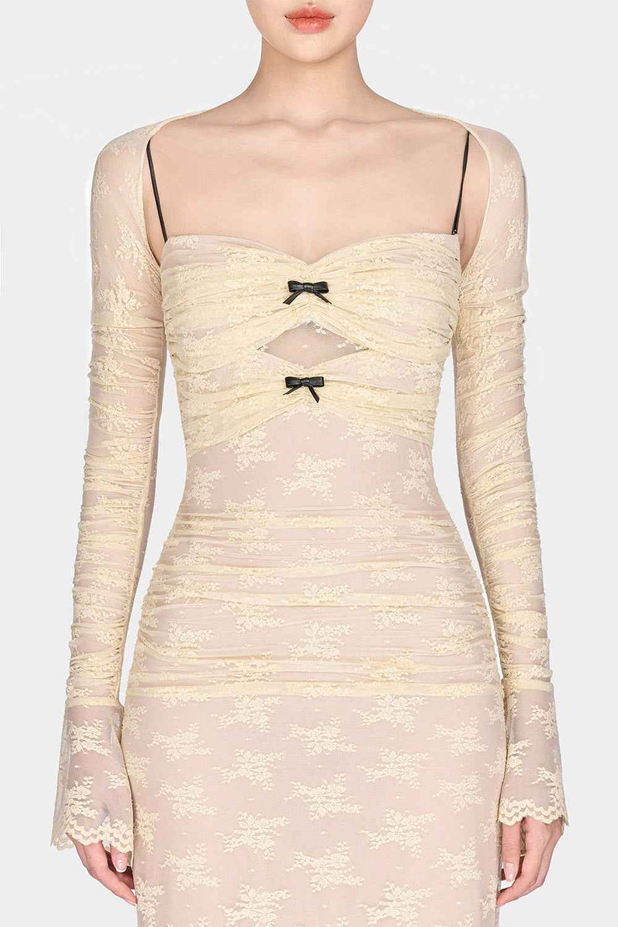 Ivory Bow Cut Out Laces Dress