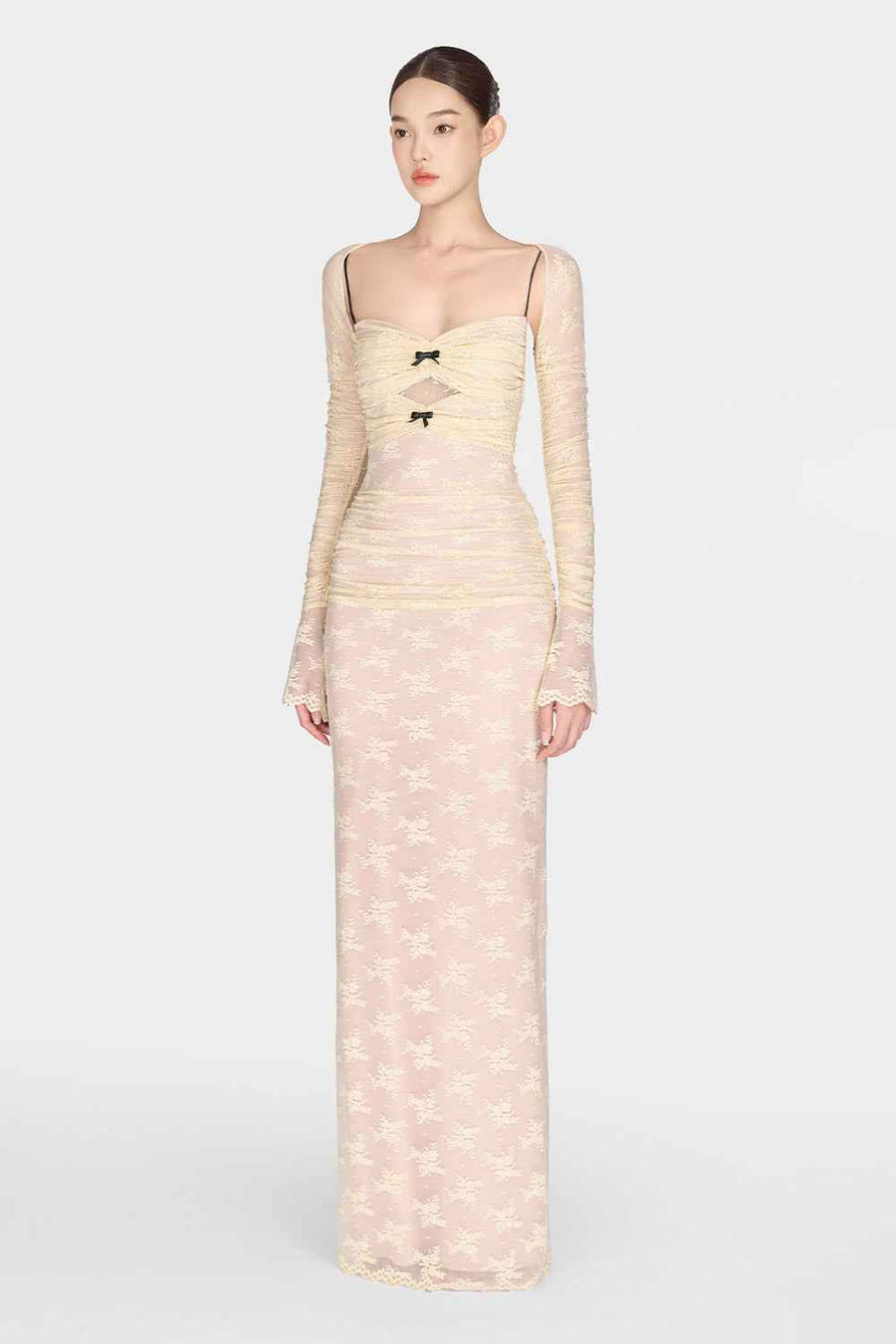 Ivory Bow Cut Out Laces Dress