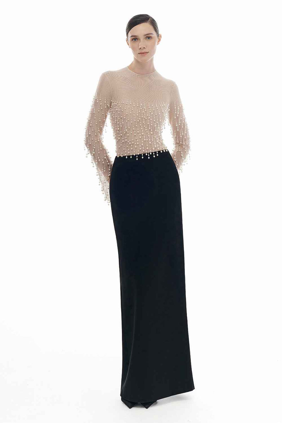 Beige Faux Pearl Longsleeve Top
