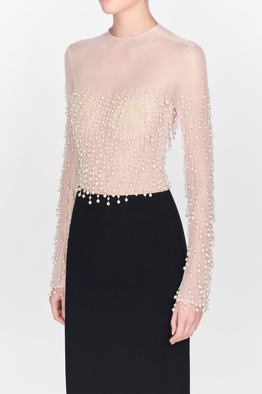 Beige Faux Pearl Longsleeve Top 7