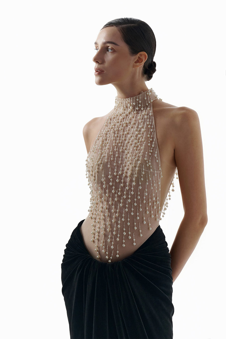 Beige Faux Pearl Sleeveless Top 13