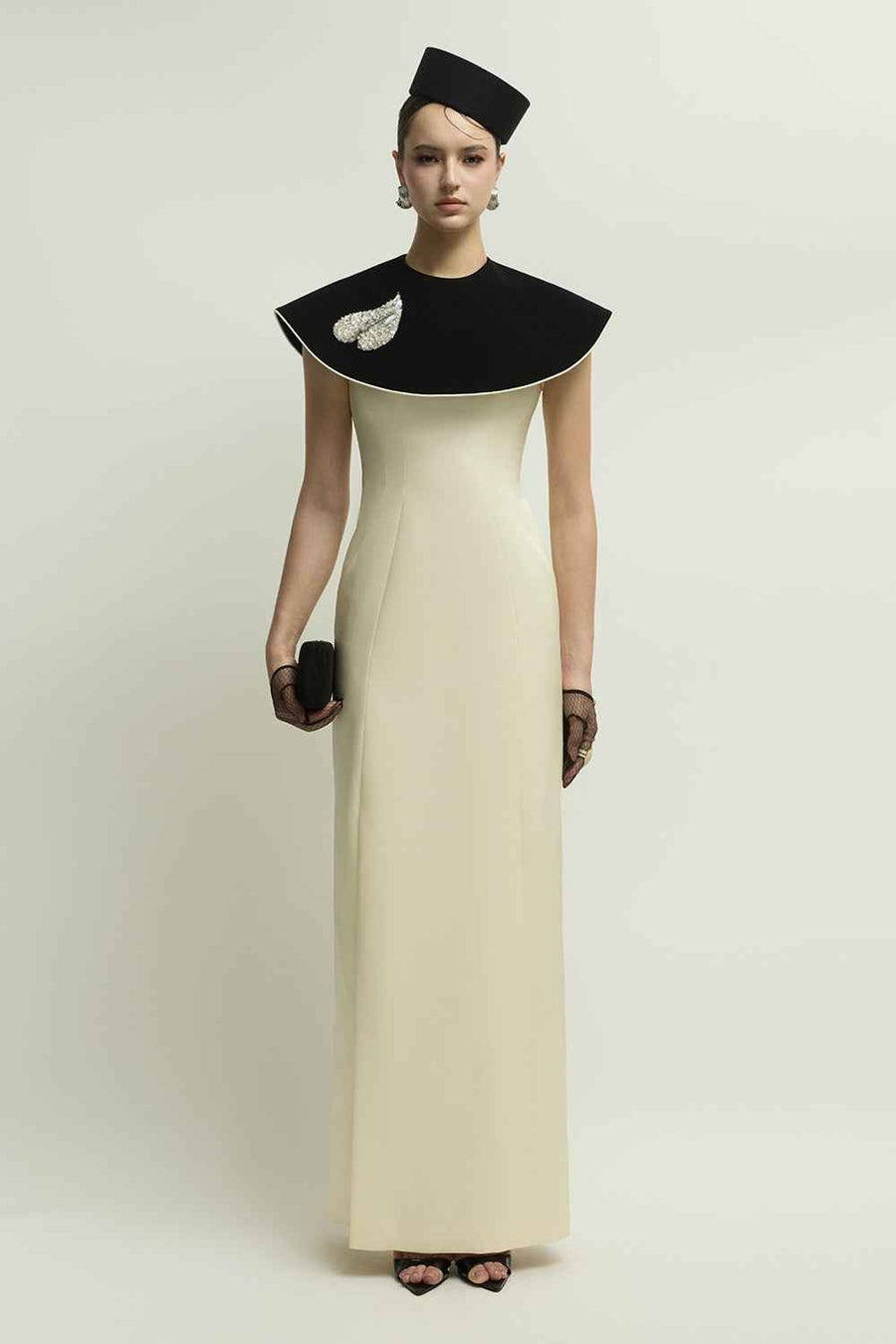 Montpellier Cape Sleeve Rhinestone Maxi Dress
