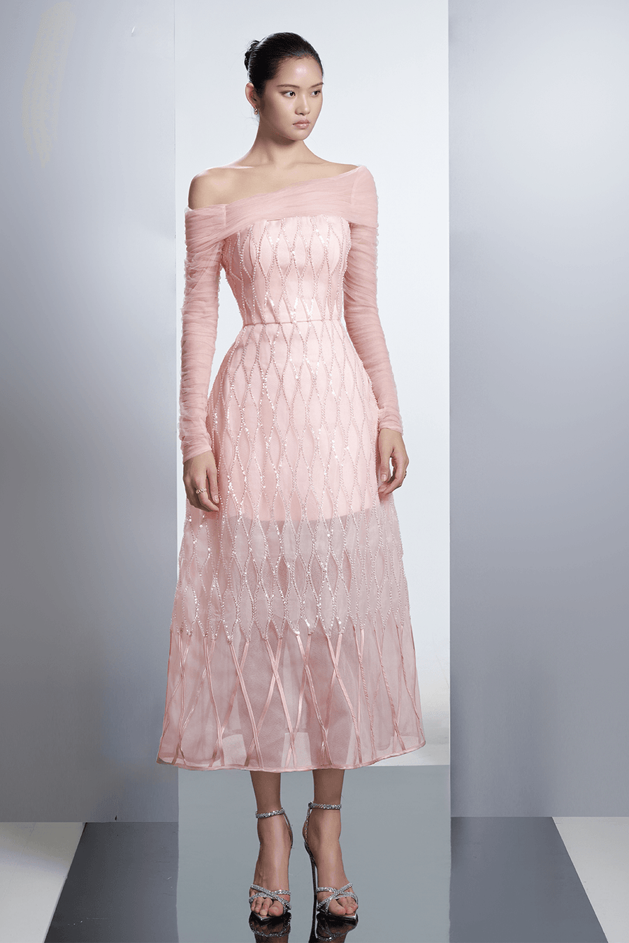 Elysium A-line Asymmetric Neck Polyester Midi Dress 5