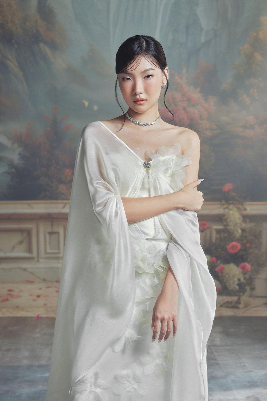 Nicolette A-line Cape Sleeved Chiffon Floor Length Dress Gown Dress LINH PHUNG