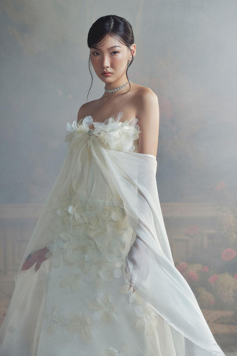 Nicolette A-line Cape Sleeved Chiffon Floor Length Dress Gown Dress LINH PHUNG