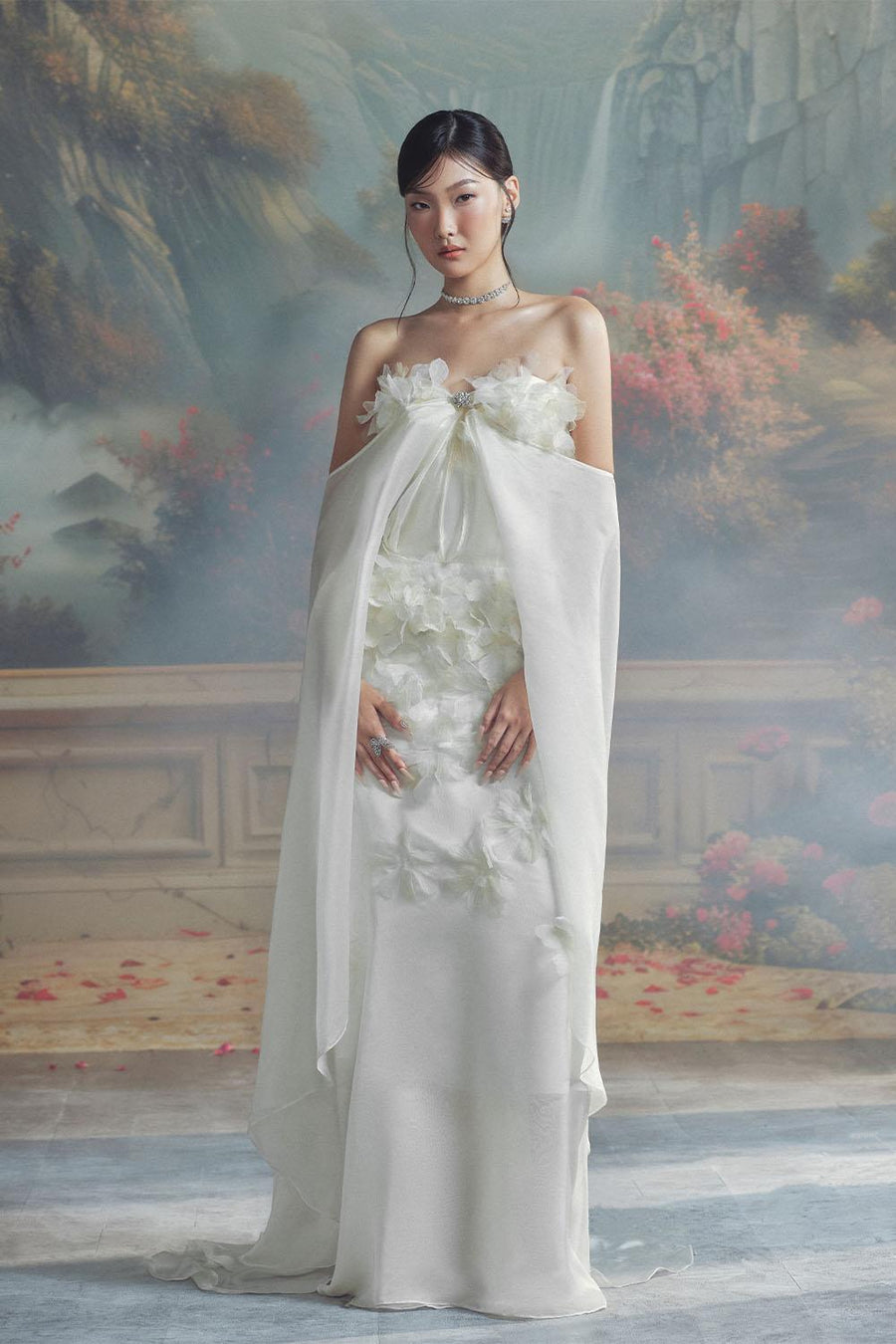 Nicolette A-line Cape Sleeved Chiffon Floor Length Dress Gown Dress LINH PHUNG