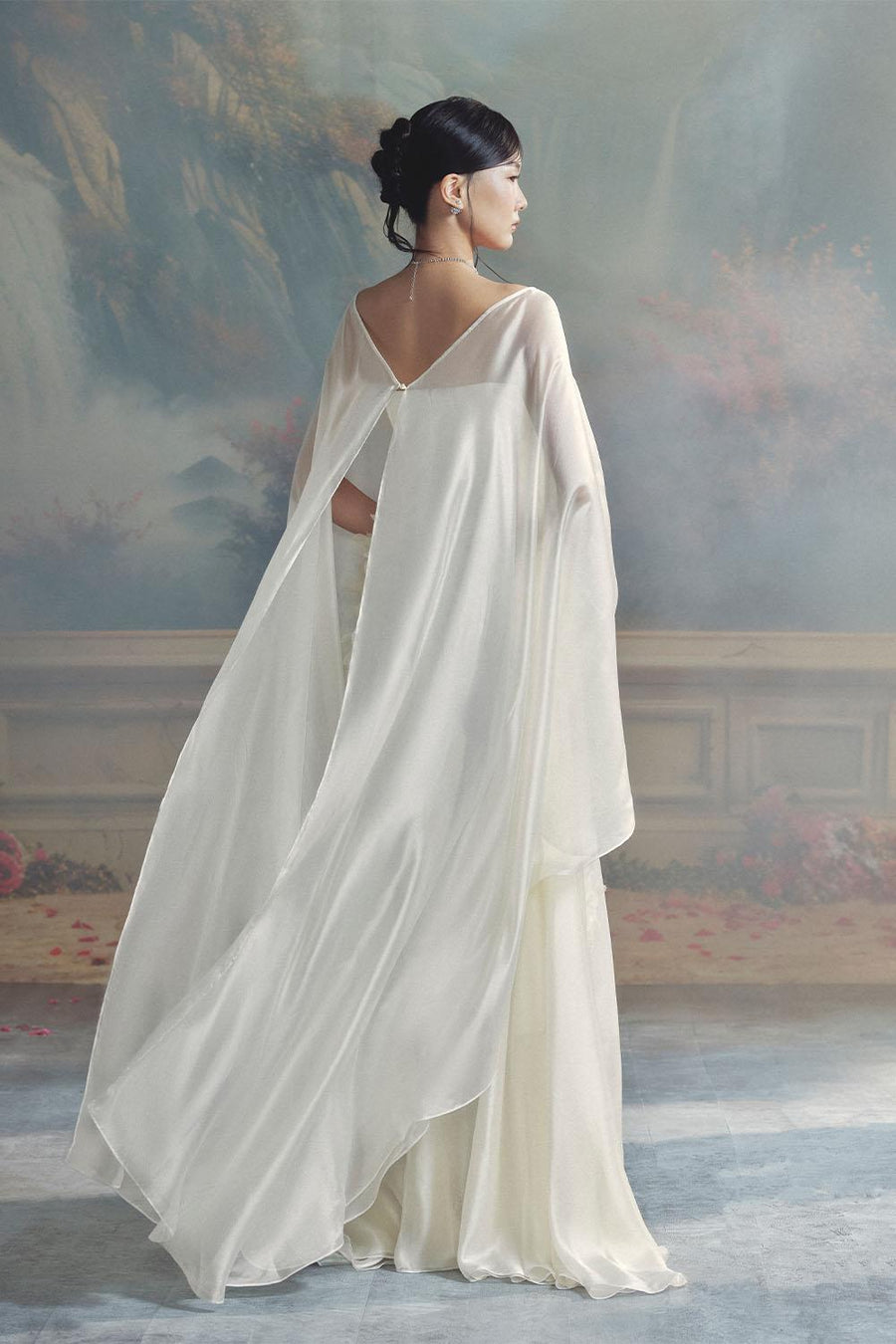 Nicolette A-line Cape Sleeved Chiffon Floor Length Dress Gown Dress LINH PHUNG