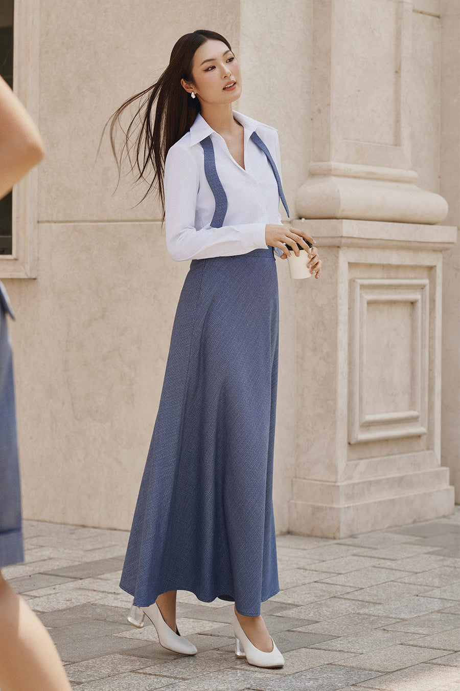 Nhip A-line Wavy Polyester Maxi Skirt 5