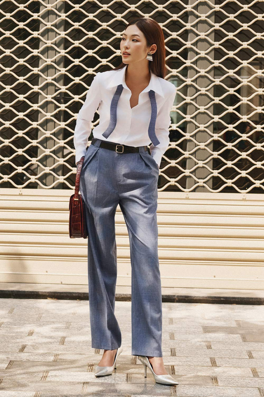 Nha Straight Side Pleated Polyester Maxi Pants 5