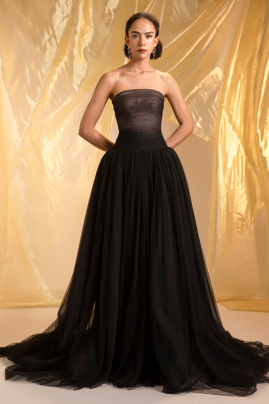 Noir Ball Gown Gathering Maxi Dress 5