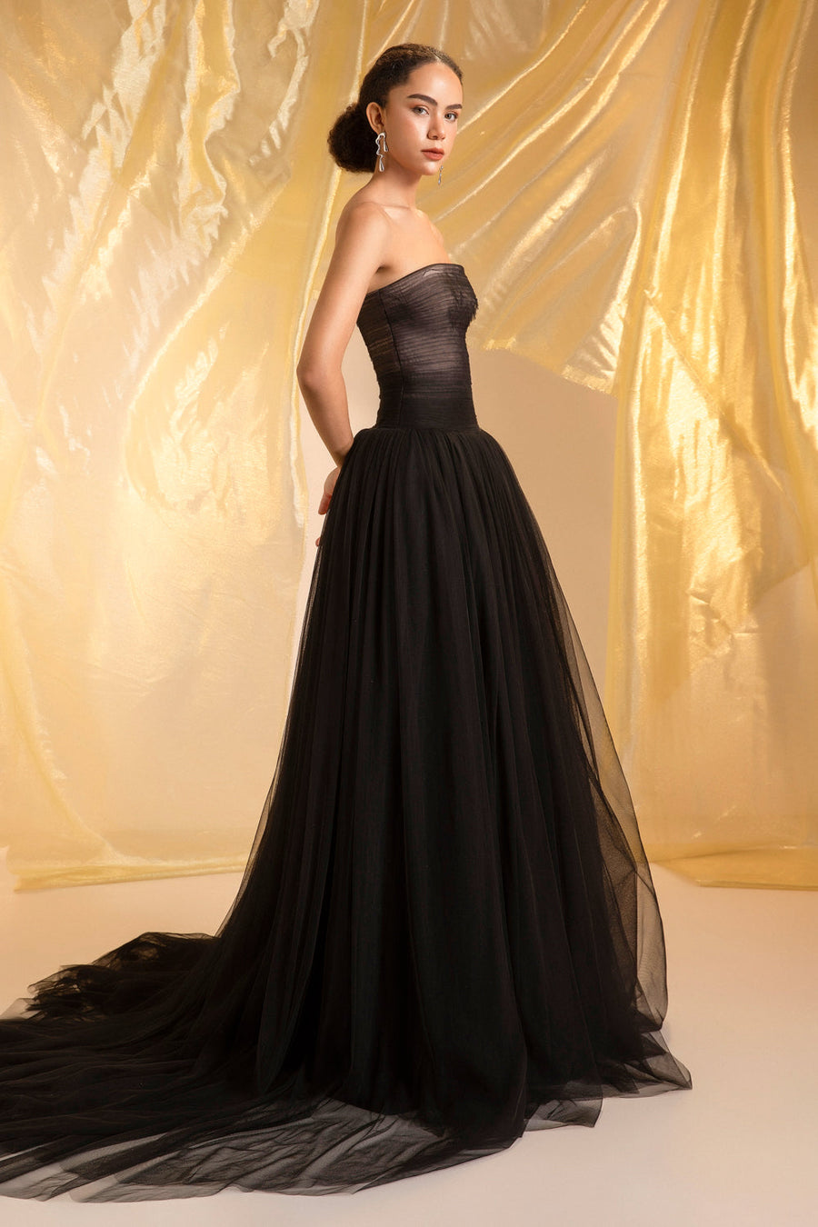 Noir Ball Gown Gathering Maxi Dress 4