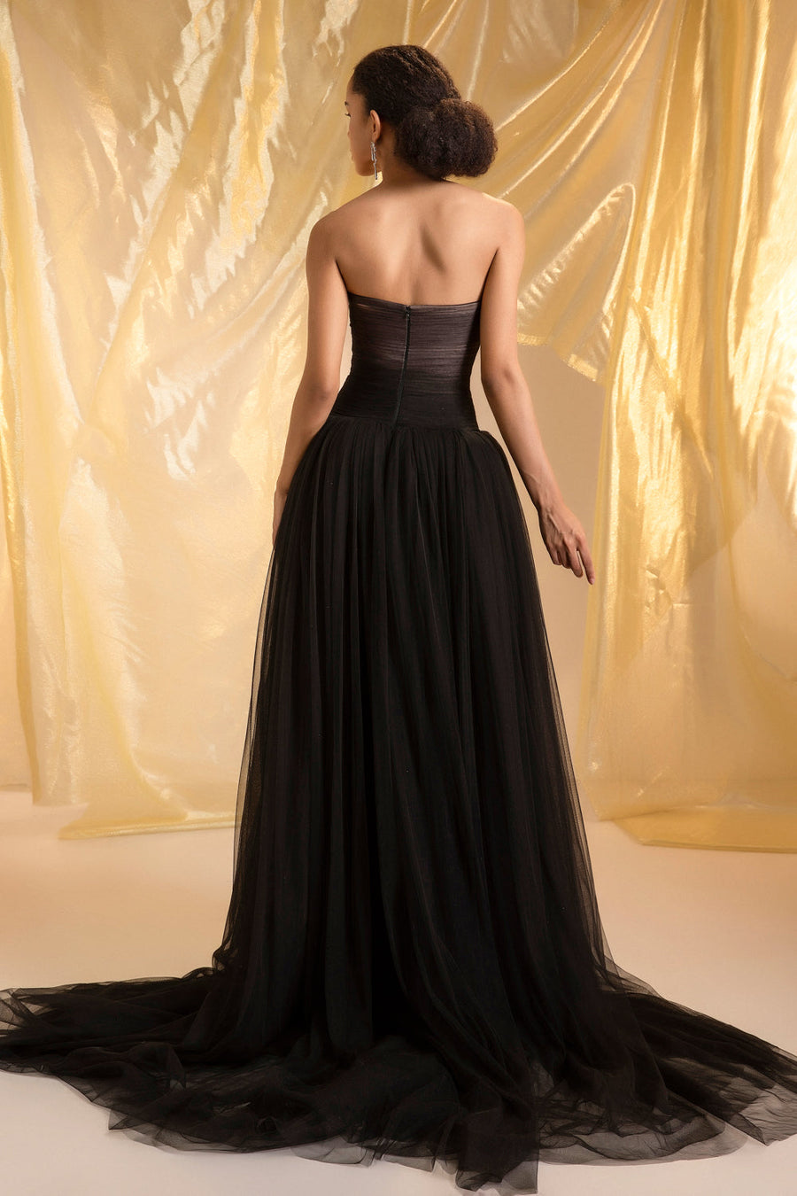 Noir Ball Gown Gathering Maxi Dress 3