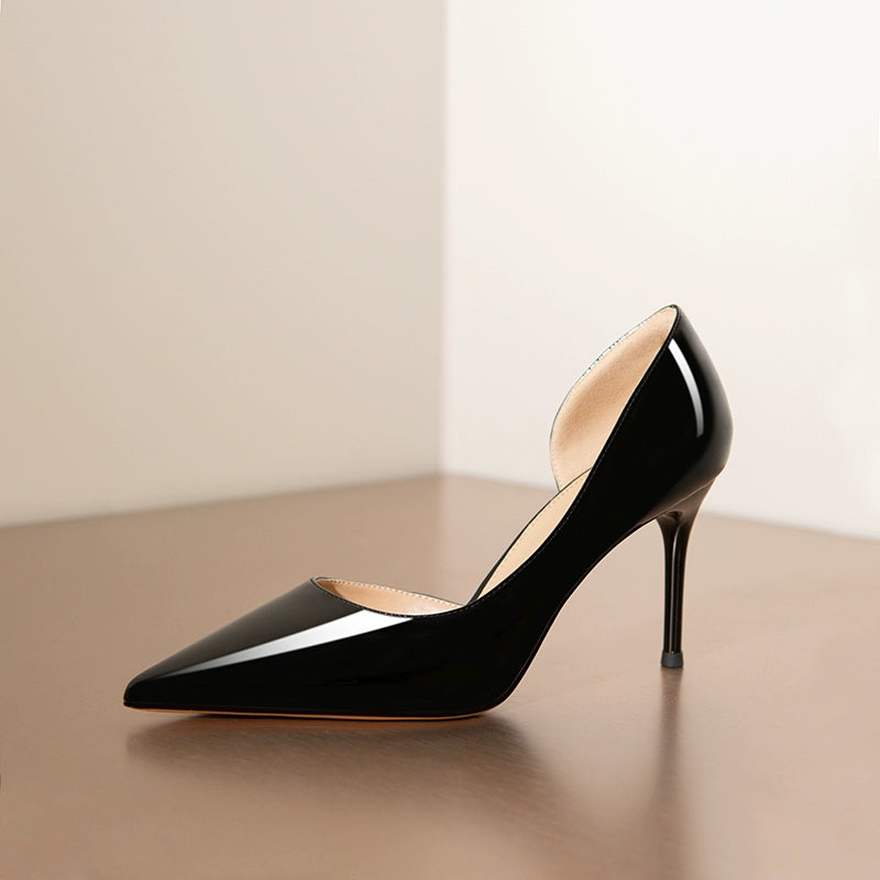 Daphne 2025 spring and autumn new nude lambskin side empty sexy high heels women's pointed thin heel temperament single shoes Black (9 cm) shoes RESSALINA